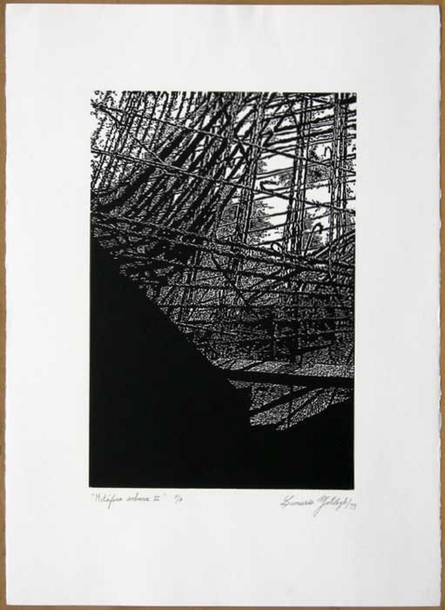 Leonardo Gotleyb, ¨Metáfora urbana VI¨, 1999, Woodcut, 27.6x19.7 in