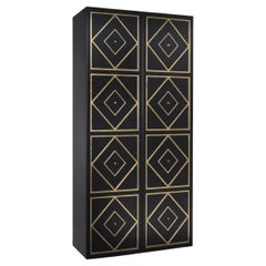 Leonardo Matte Black and Gold Leaf Tall 2-Door Cabinet