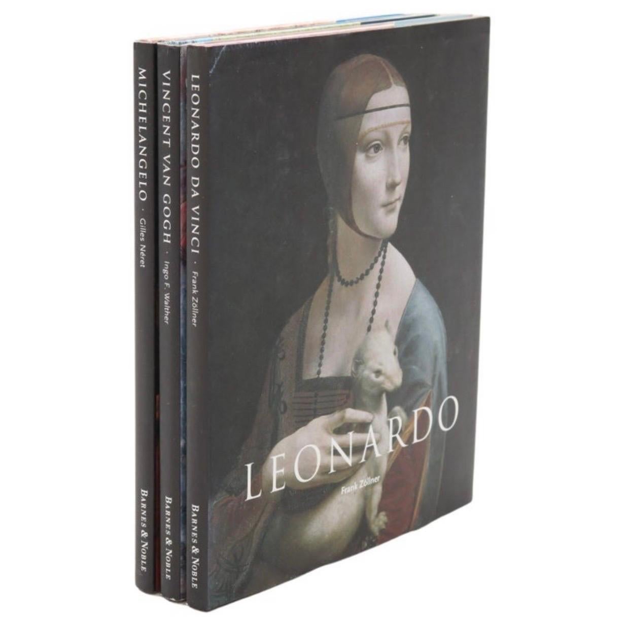 Leonardo, Michelangelo & Van Gogh art books. Published by Barnes & Noble in 2004. Hardcovers with dustjackets. Dimensions per book.