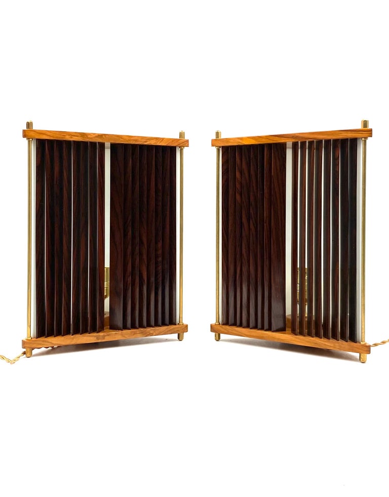 Leonardo Mosso, 2 Wood and Brass Table Lamps, Italy, 1970s For Sale at ...