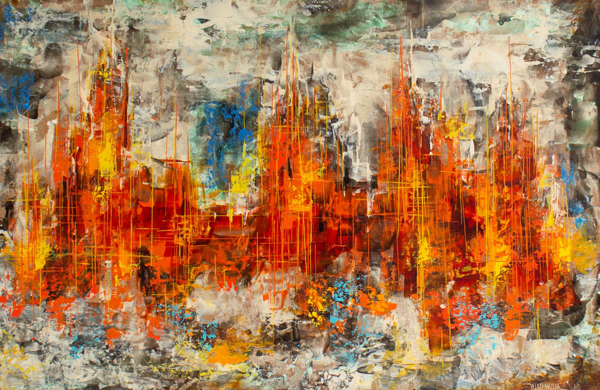 A 1960 oil on board painting by the Mexican artist Leonardo Nierman (1932-2023). Titled 