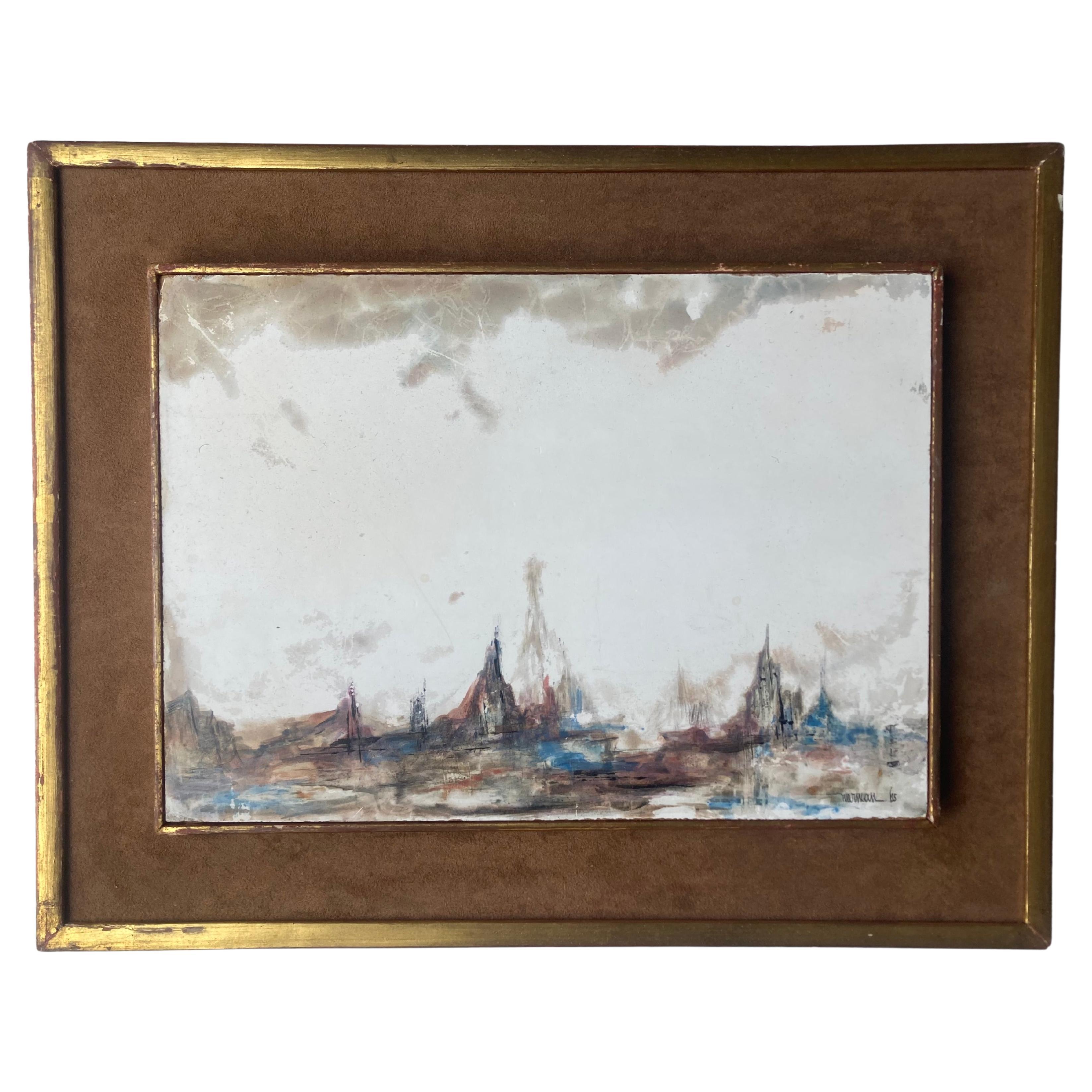 Leonardo Nierman  early cityscape abstract , watercolor painting . For Sale