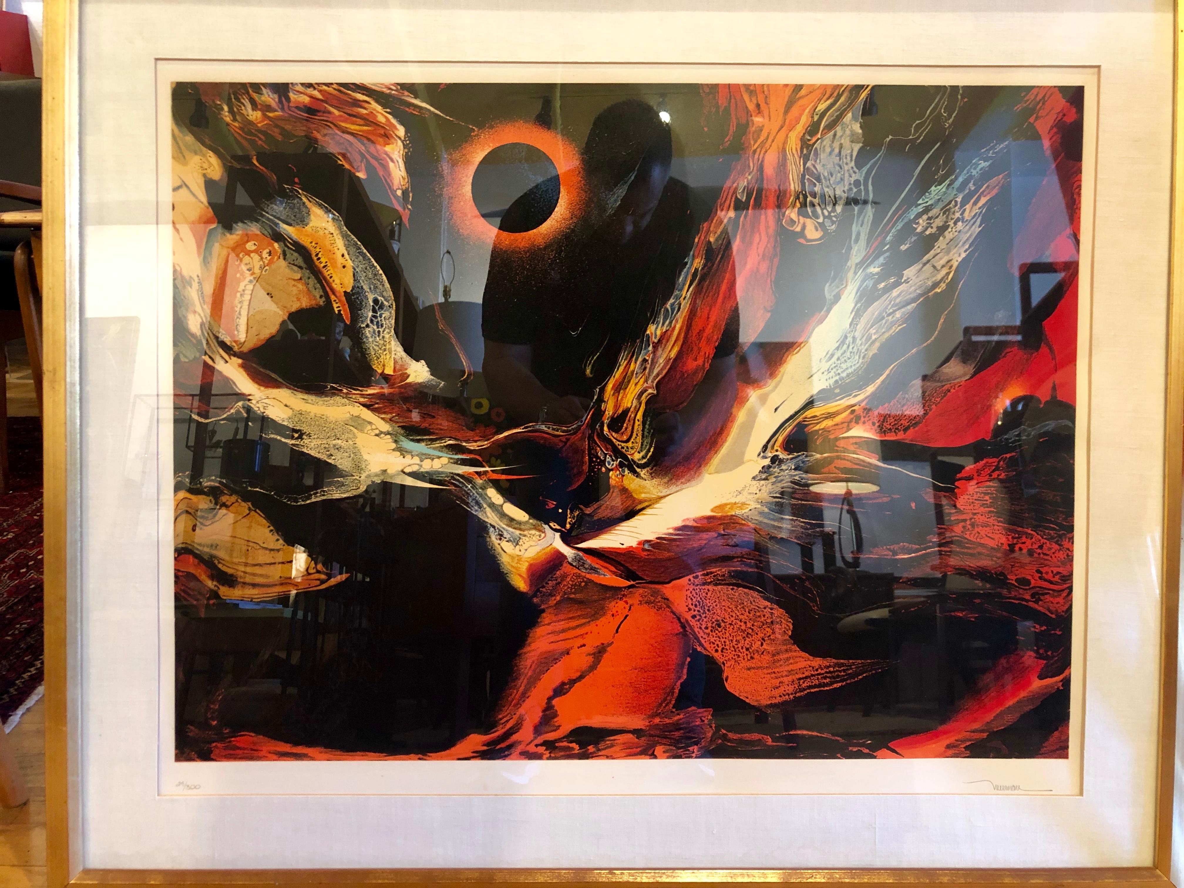 Leonardo Nierman signed and number serigraph published by Merrill Chase Galleries the frame its in good condition nicely frame with gold leaf finish some light wear due to age with linen mat comes with 