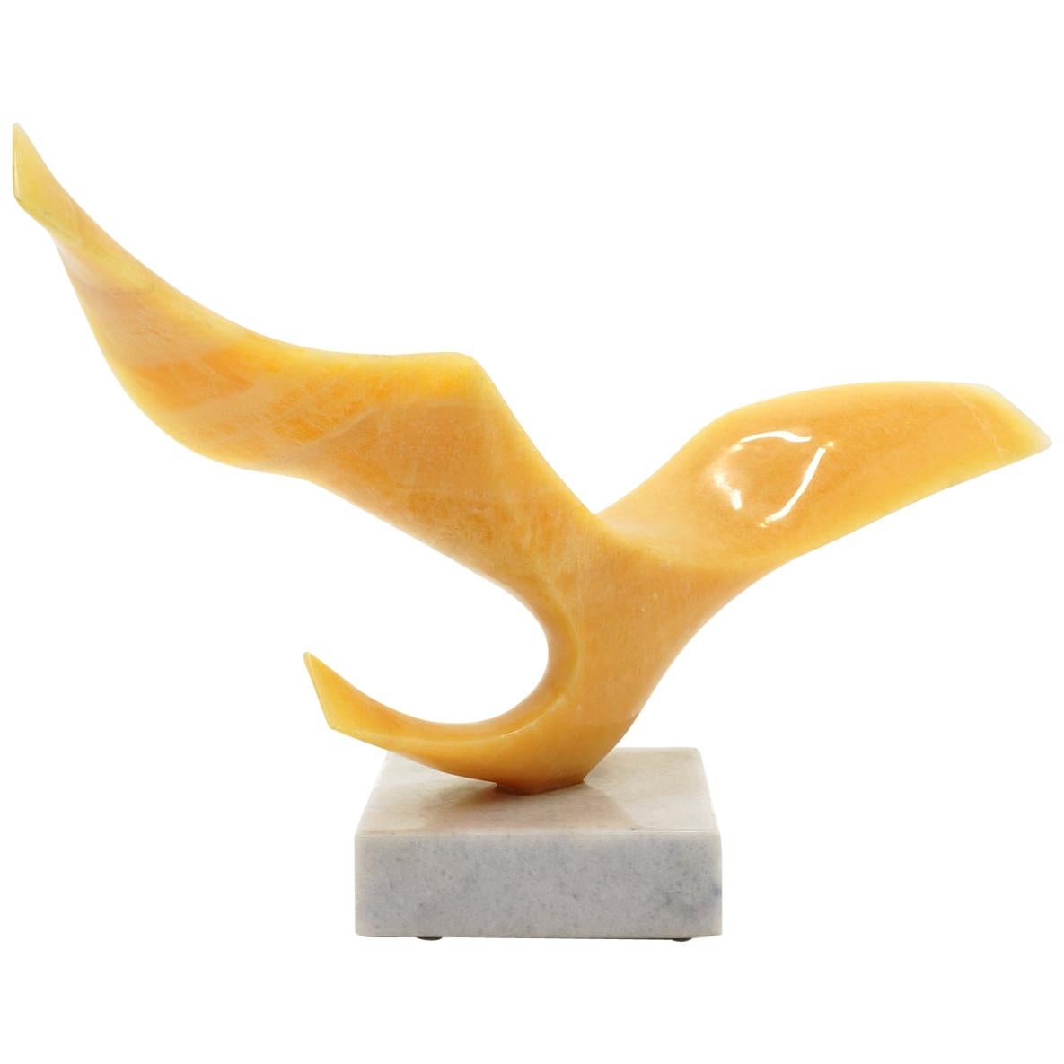 Leonardo Nierman Onyx "Wing" Sculpture on Marble Base, Signed For Sale