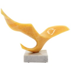 Leonardo Nierman Onyx "Wing" Sculpture on Marble Base, Signed