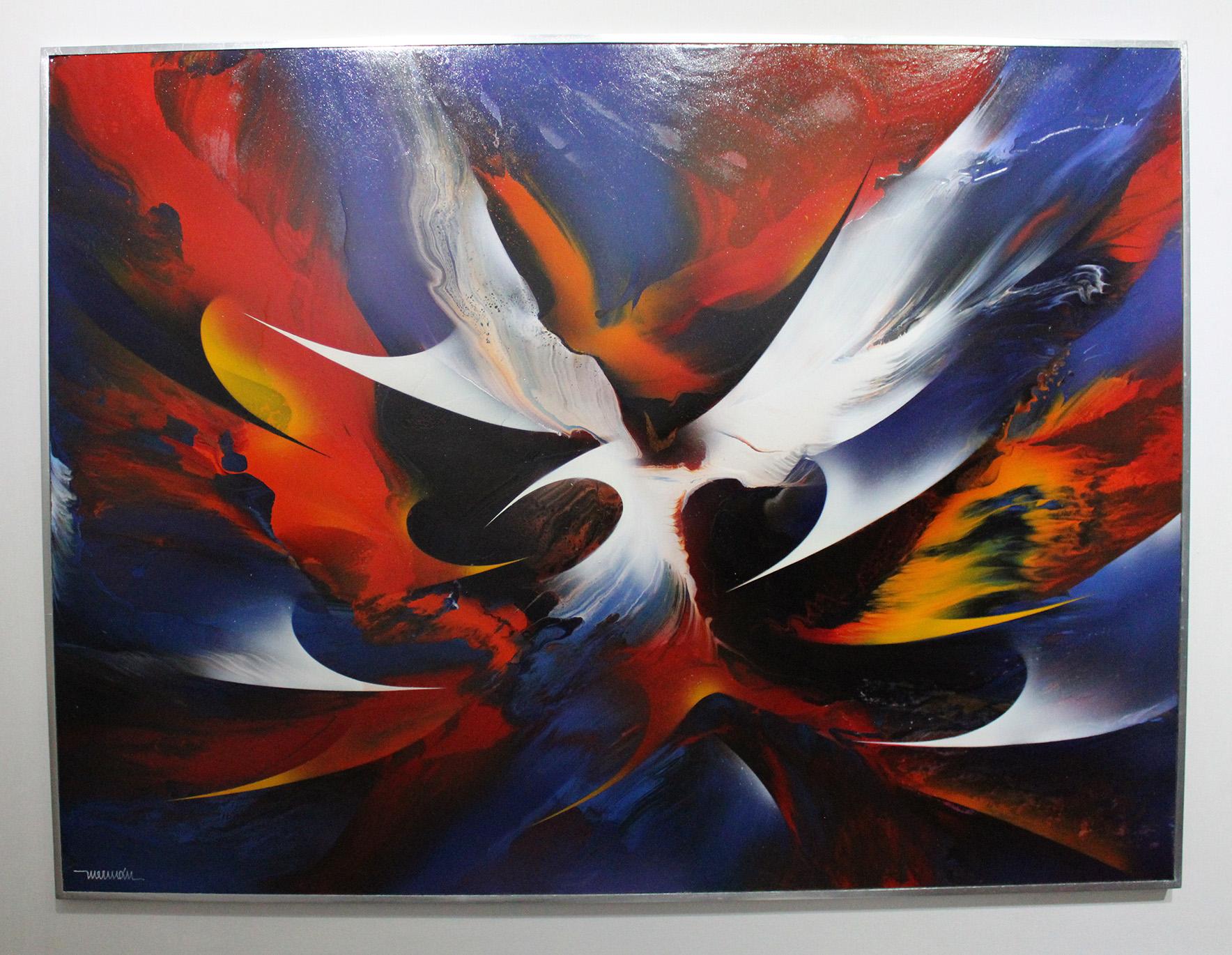 Leonardo Nierman Abstract Painting – ��„Ave de Fuego“ Acryl auf Masonit