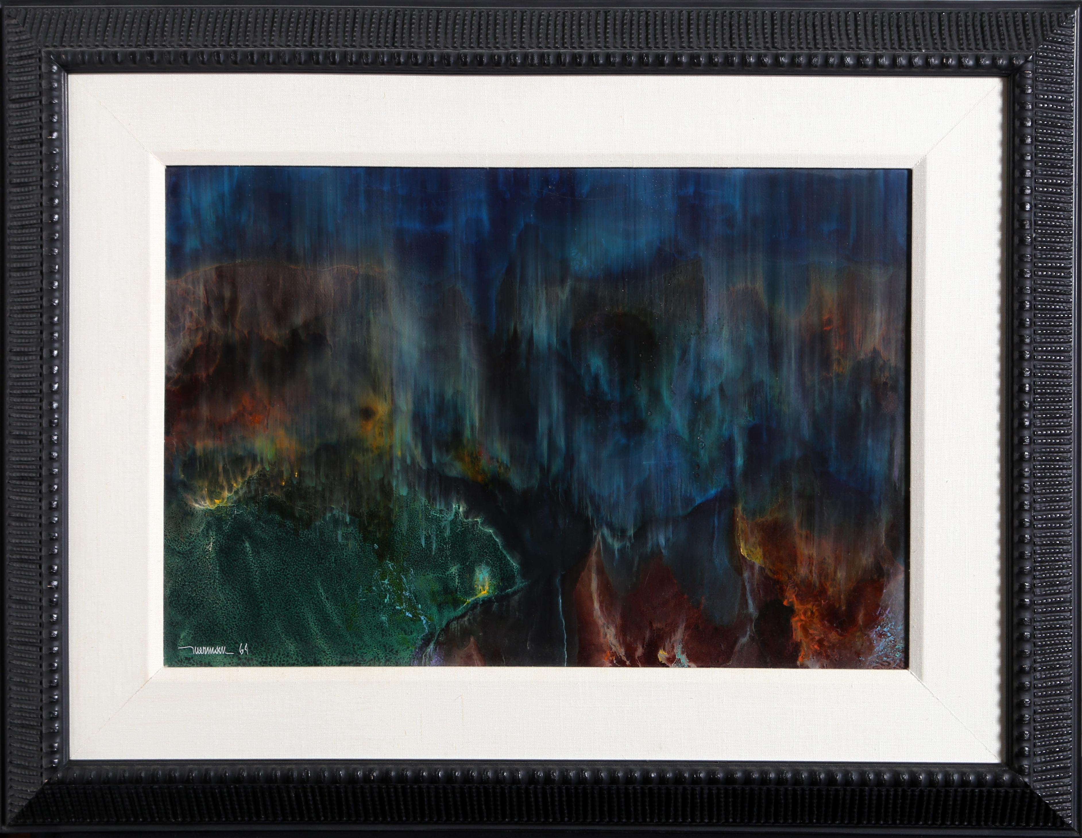 Artist: Leonardo Nierman, Mexican (1932 - )
Title: Crater II
Year: 1964
Medium: Oil on Masonite, Signed 
Size: 16 in. x 24 in. (40.64 cm x 60.96 cm)
Frame: 24 x 34 inches