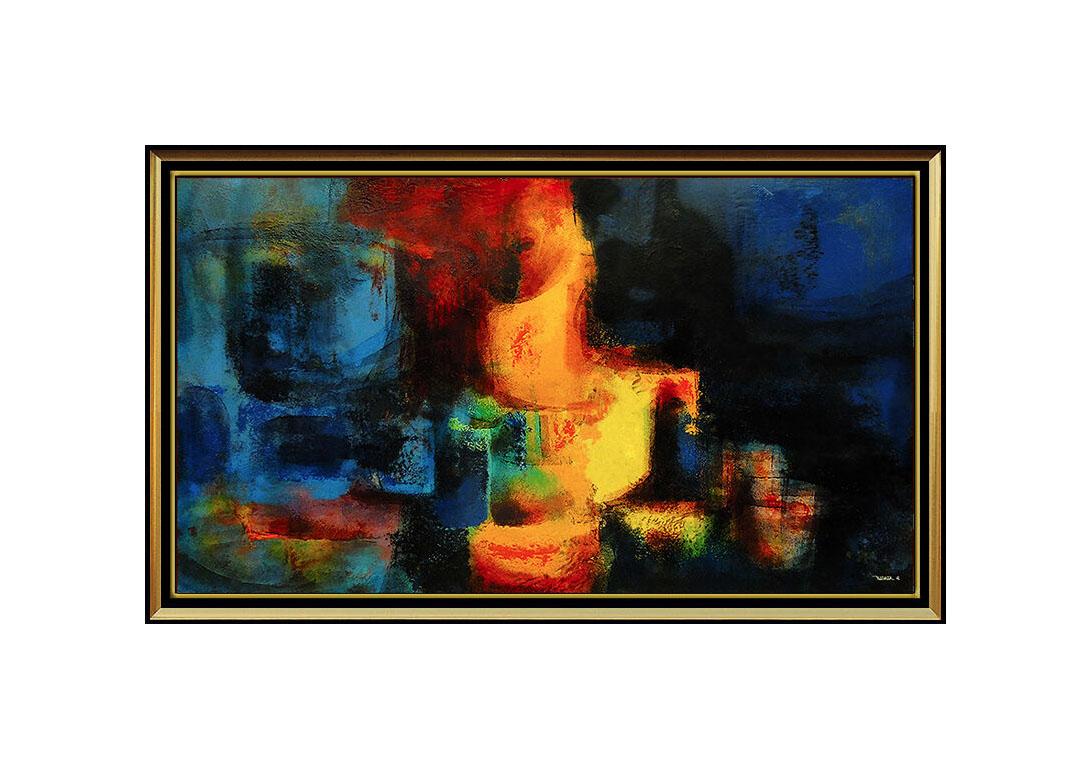 Leonardo NIERMAN Oil Painting on Board Signed Large Abstract Original Cityscape - Gray Abstract Painting by Leonardo Nierman