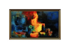 Leonardo NIERMAN Oil Painting on Board Signed Large Abstract Original Cityscape