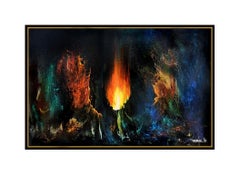 Leonardo Nierman Original Painting Oil On Board Cosmic Fire Abstract Signed Art