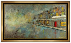 Vintage Leonardo Nierman Original Painting Oil On Board Large Signed Cityscape Artwork