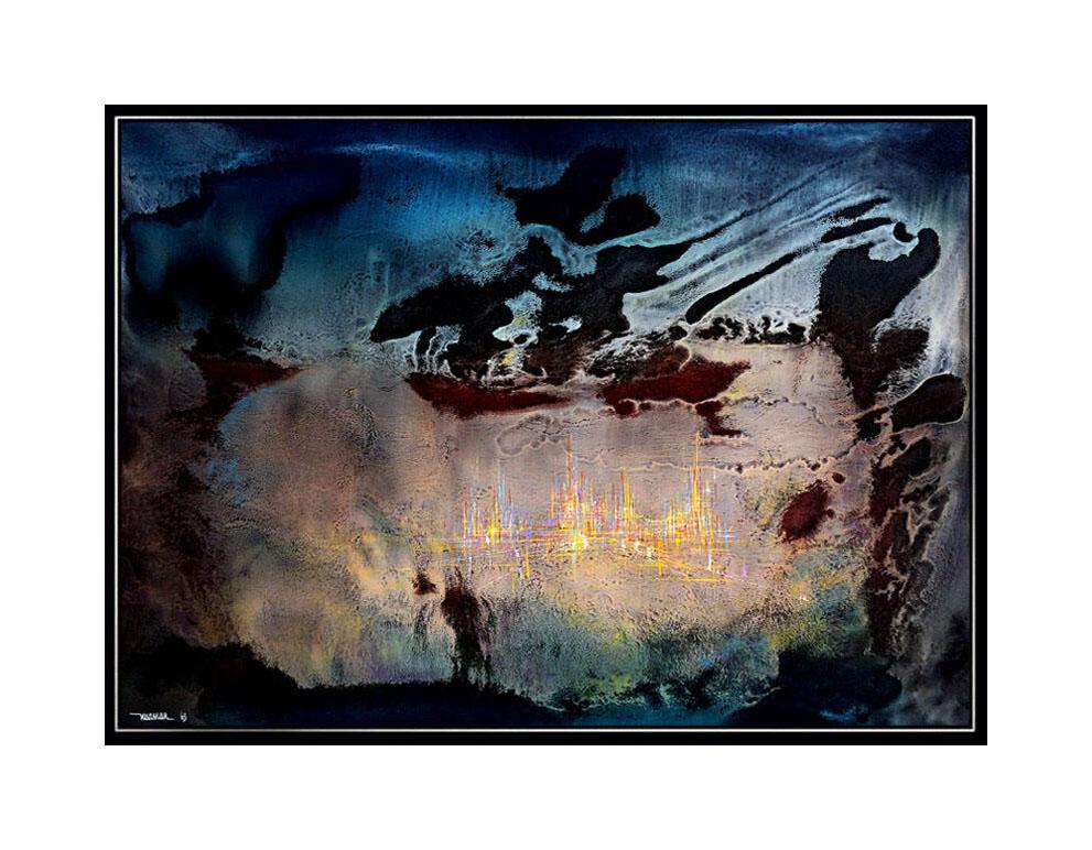 LEONARDO NIERMAN Original Signed OIL PAINTING on BOARD Abstract Art CITY Large - Painting by Leonardo Nierman
