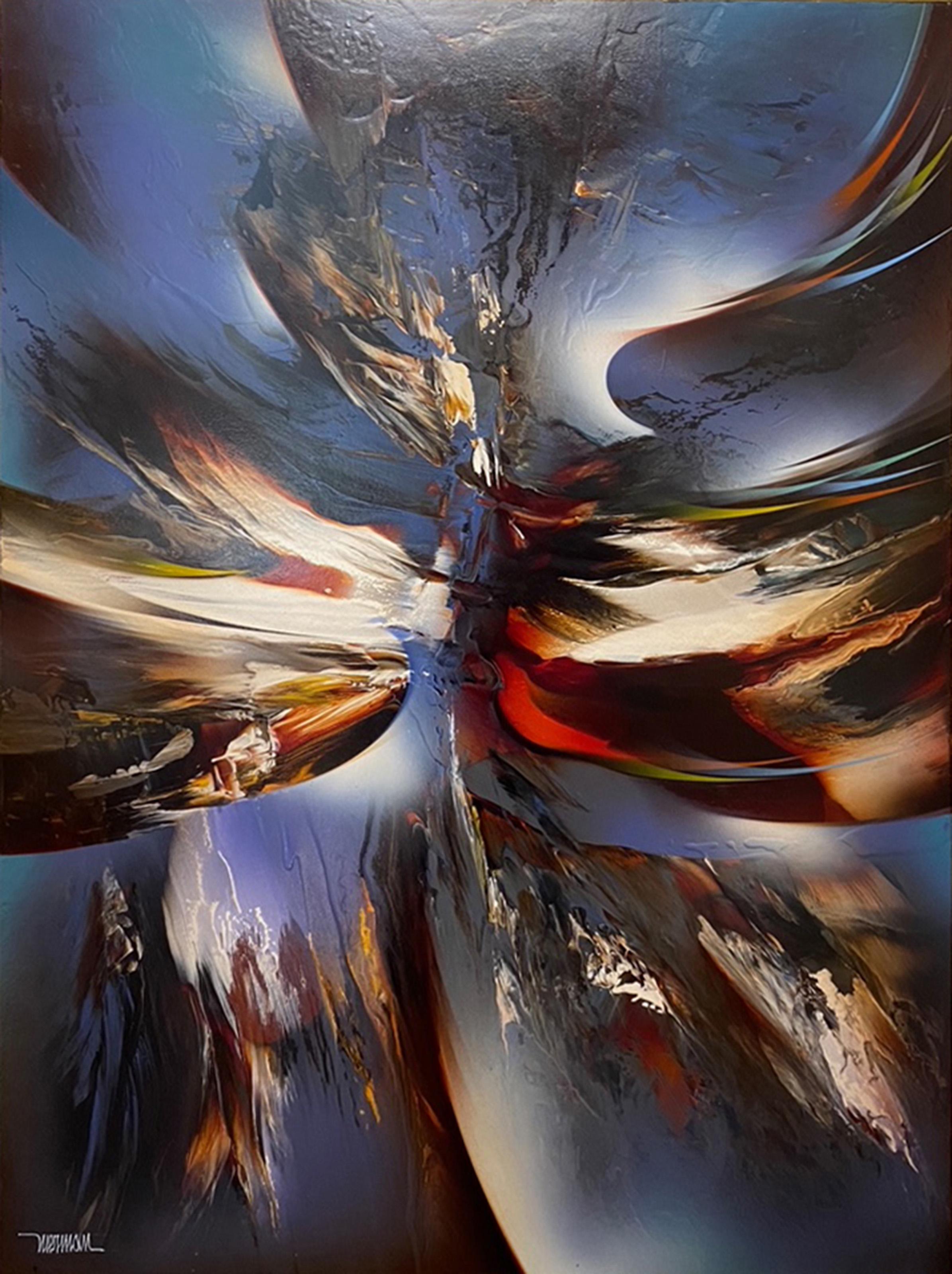 Moonlight, Abstract Expressionist Oil Painting on Board by Leonardo Nierman For Sale 1