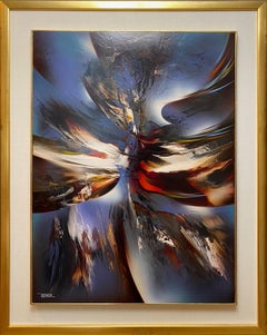 Leonardo Nierman - Moonlight, Abstract Expressionist Oil Painting on Board by Leonardo Nierman Moonlight, Abstract Expressionist Oil Painting on Board by Leonardo Nierman