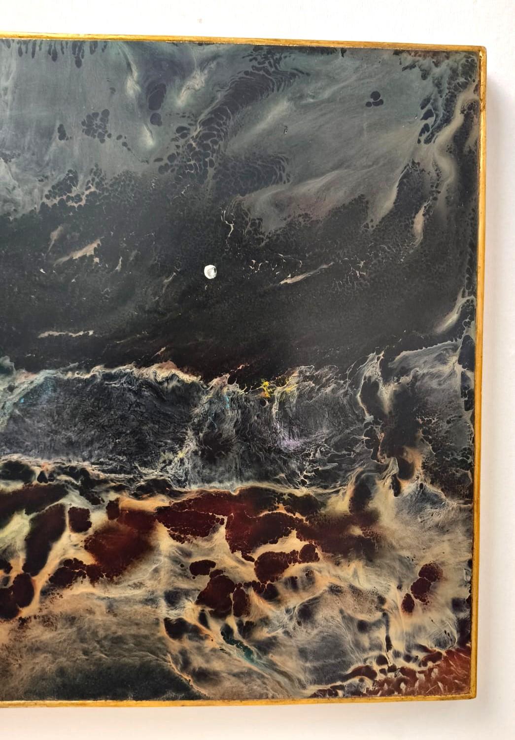 Moonlight Acrylic on Masonite - Brown Figurative Painting by Leonardo Nierman