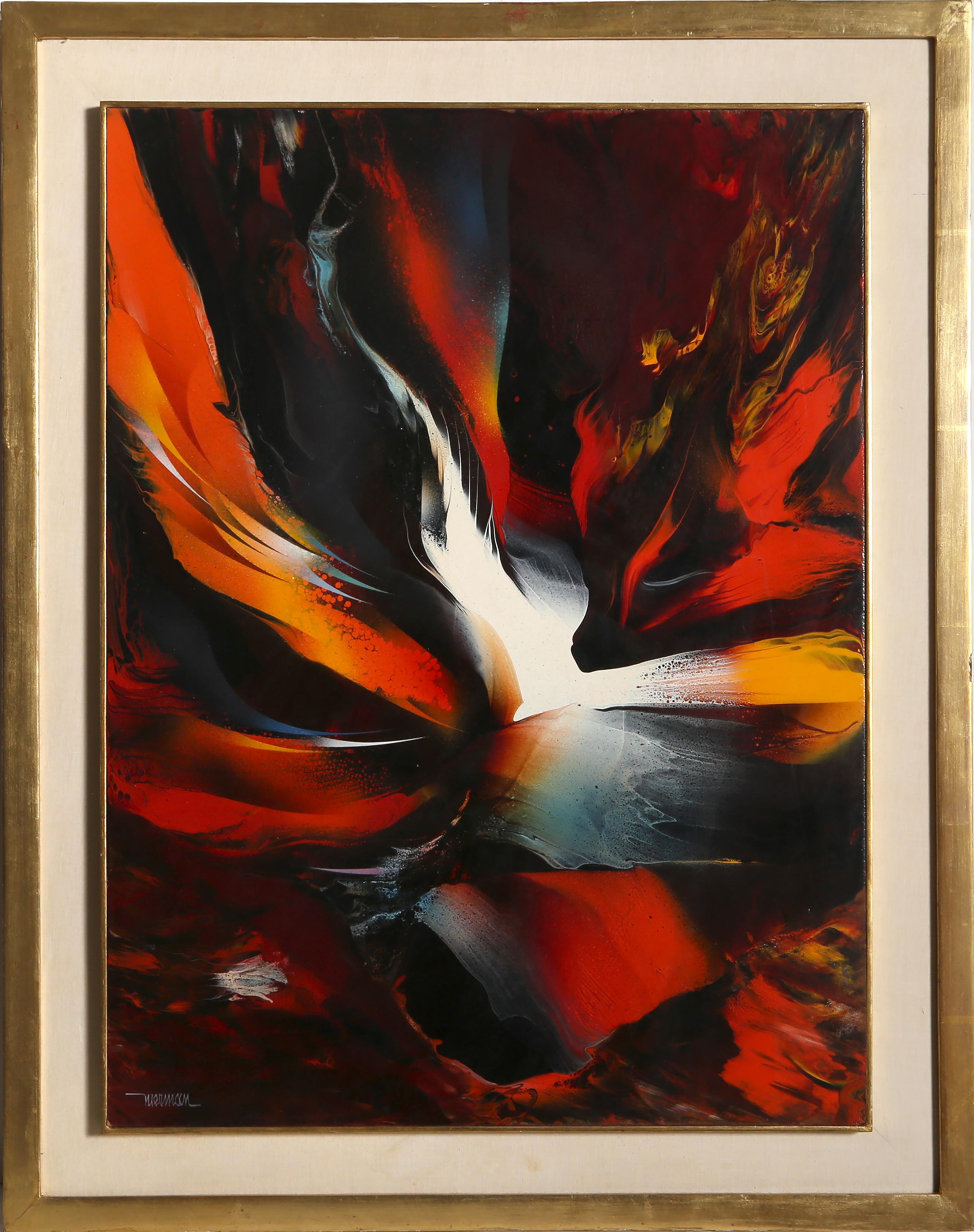 Dipinto ad olio originale su masonite del noto artista astratto messicano Leonardo Nierman (1932 -  ), firmato in basso a destra.  Nella sua cornice originale in legno dorato misura 38,5 x 30,5 pollici.

Artista: Leonardo Nierman, messicano (1932 -
