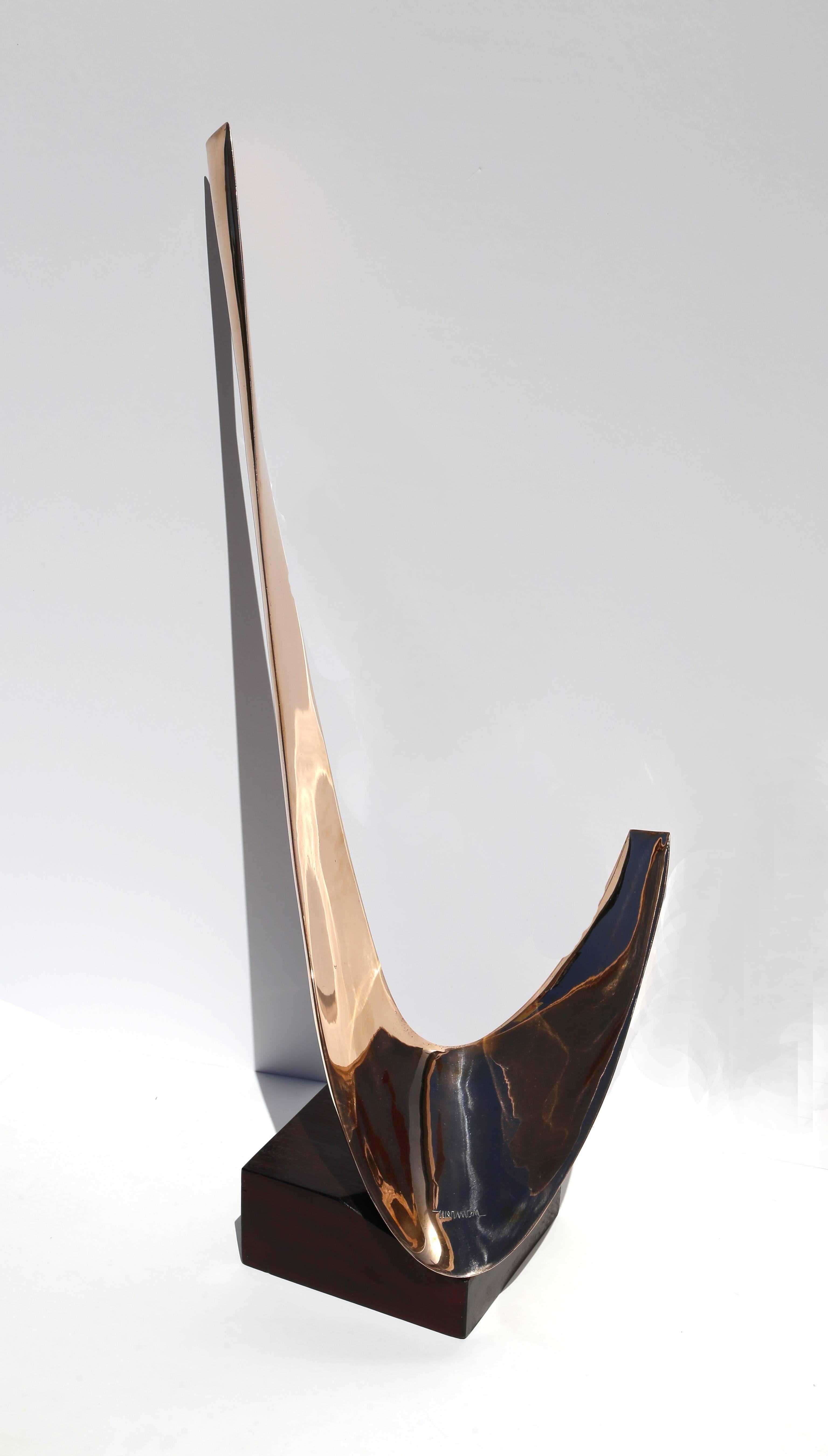 Große Skulptur „Swoosh“ aus Bronze auf Holzsockel von Leonardo Nierman
