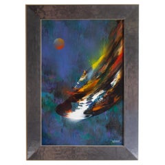 Leonardo Nierman Signed 1970s “Cosmic Wind” Oil on Board Painting