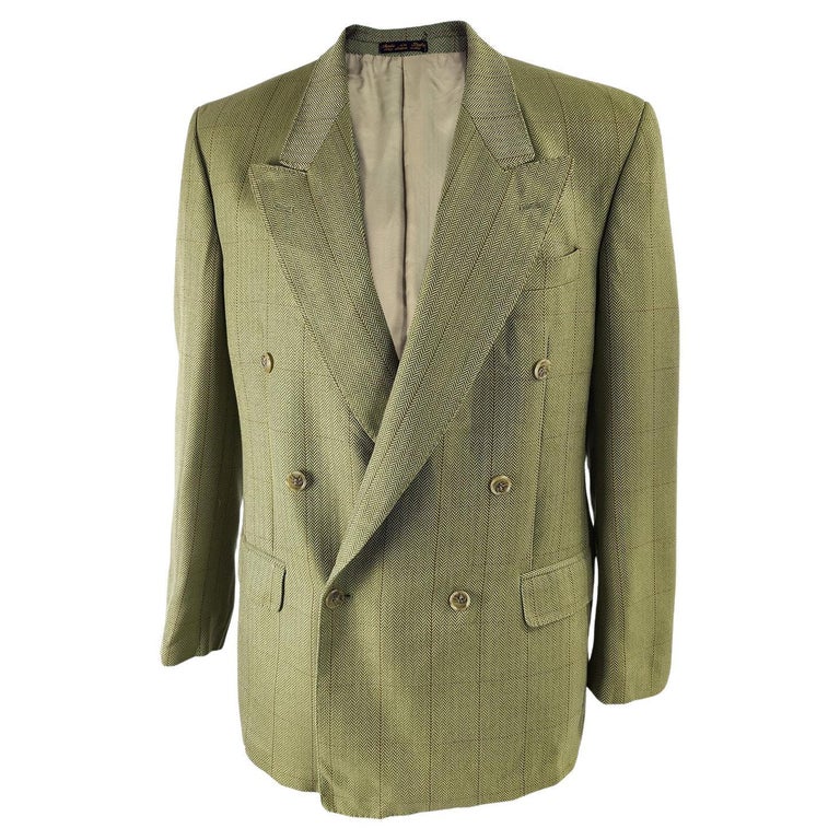 Leonardo Vintage Italian Mens Green Wool Herringbone Blazer Jacket ...