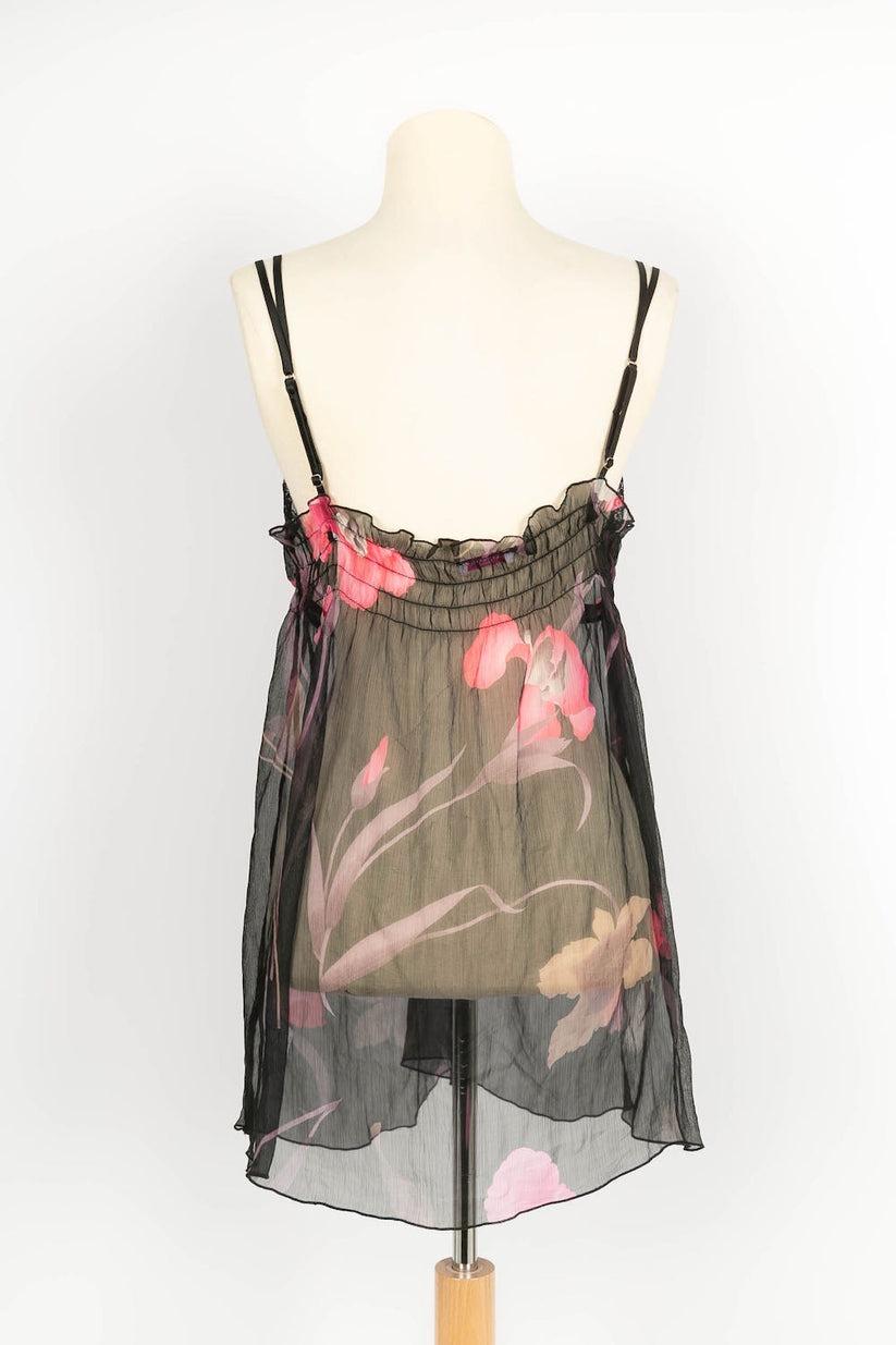 Leonard's Undress Black and Pink Silk Sheer Negligee In Excellent Condition For Sale In SAINT-OUEN-SUR-SEINE, FR