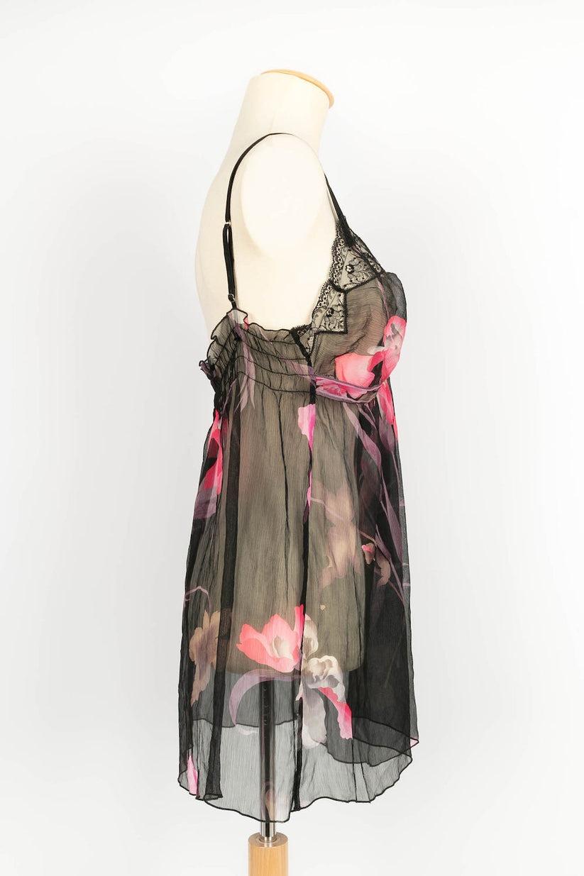 Women's Leonard's Undress Black and Pink Silk Sheer Negligee For Sale