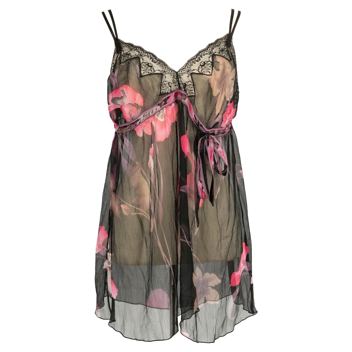 Leonard's Undress Schwarzer und rosafarbener durchsichtiger Negligee aus Seide