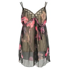 Leonard's Undress Schwarzer und rosafarbener durchsichtiger Negligee aus Seide