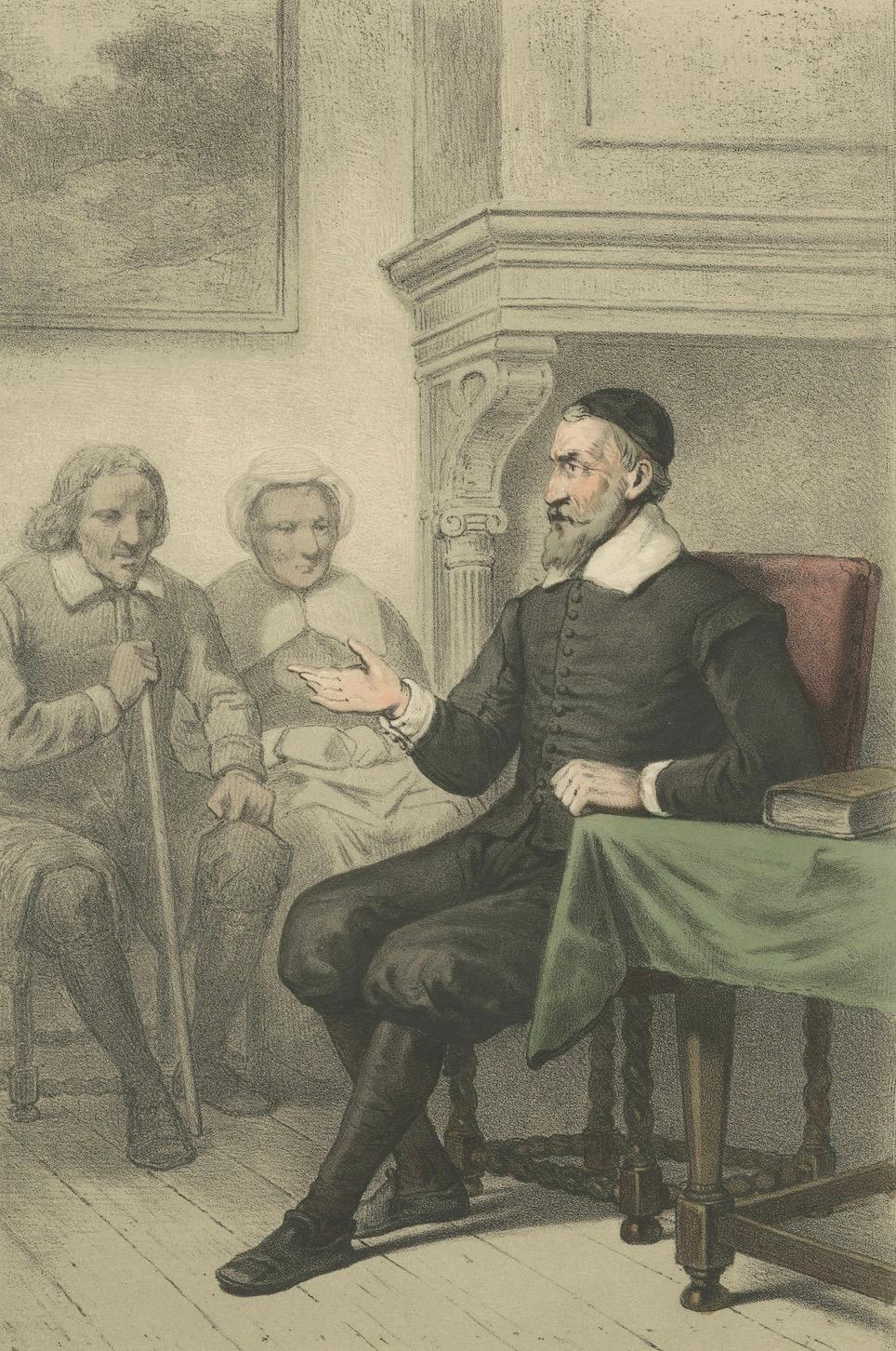 Leonardus Marius unterrichtet in einem Innenraum - Handkolorierte Lithographie aus dem 19. im Angebot 1