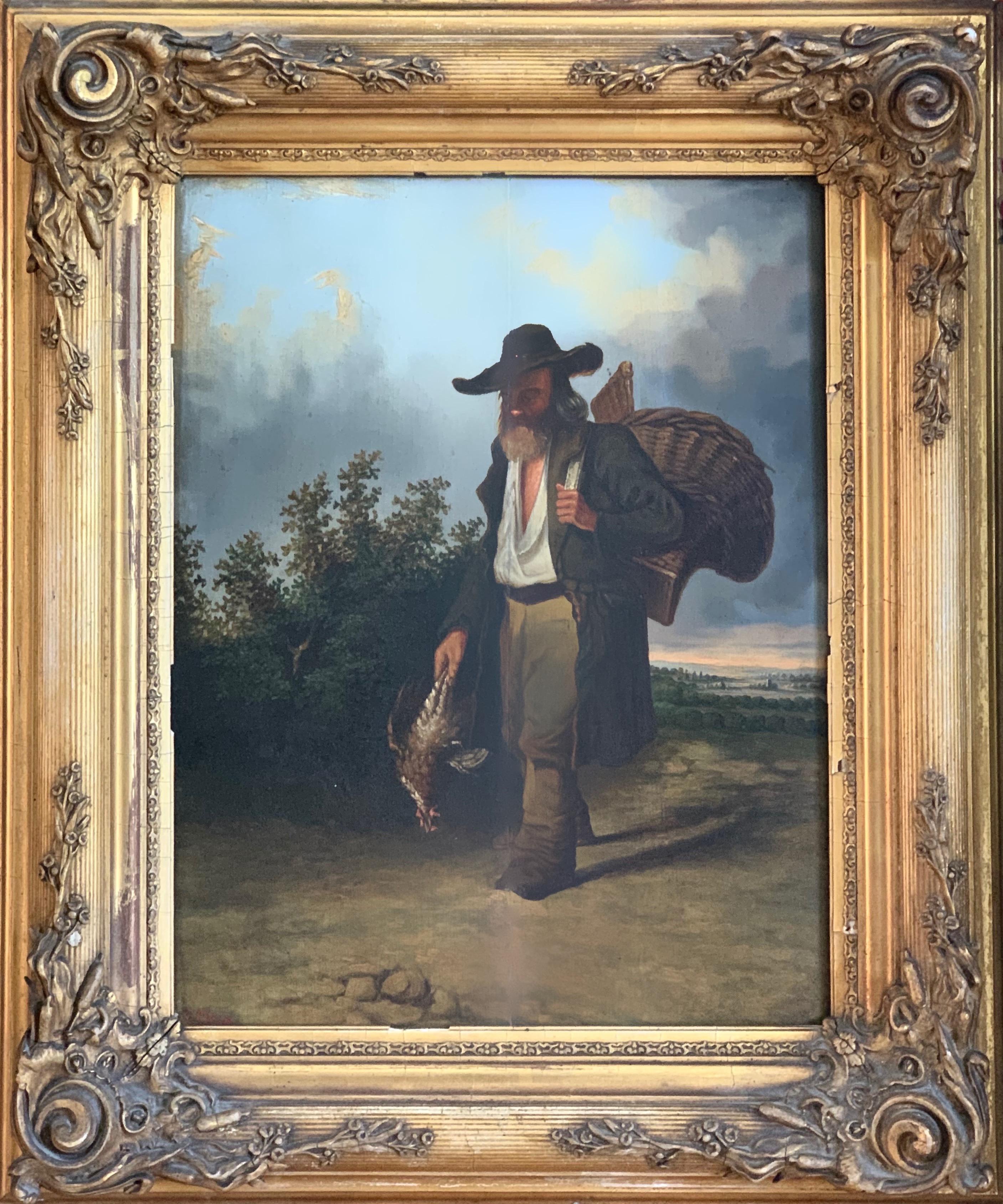 Leonardus Raphael van den Braak Figurative Painting - 19th century figurative dutch landscape painting - Returning from the hunt 
