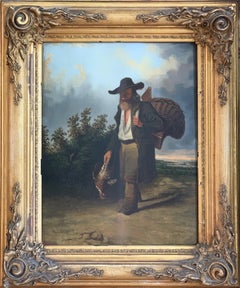 19th century figurative dutch landscape painting - Returning from the hunt 