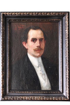 Antico ritratto di uomo, ritratto maschile a chiaroscuro datato 1909