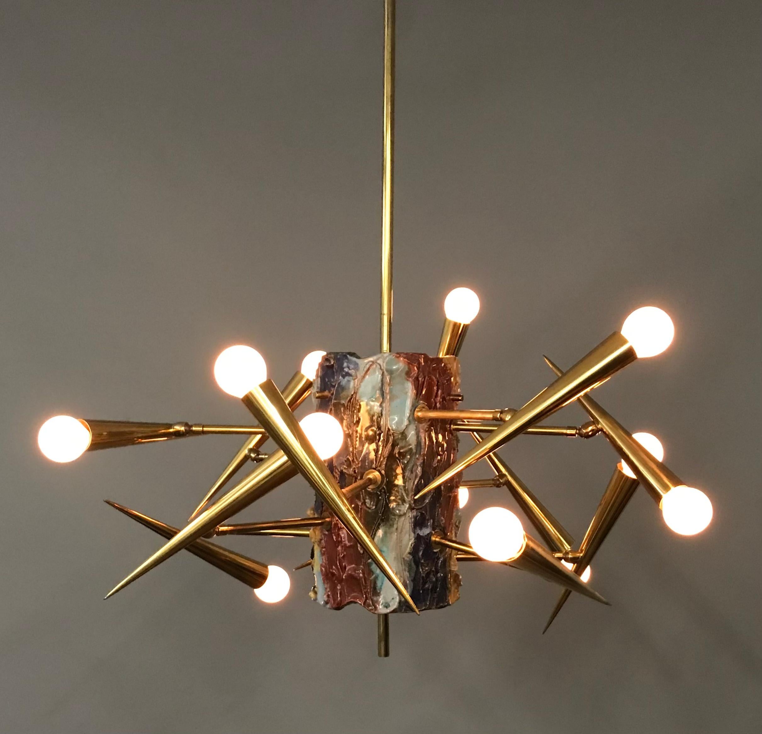 Leoncillo Leonardi's ceiling lamp in ceramic and brass with adjustable lights For Sale 6