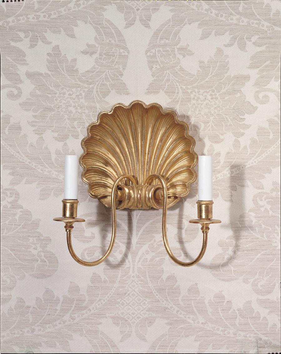 Early 19th Century Leone Cei 3300 Regency-Style Shell Wall Light, Hand Carved and Gilded in Italy For Sale