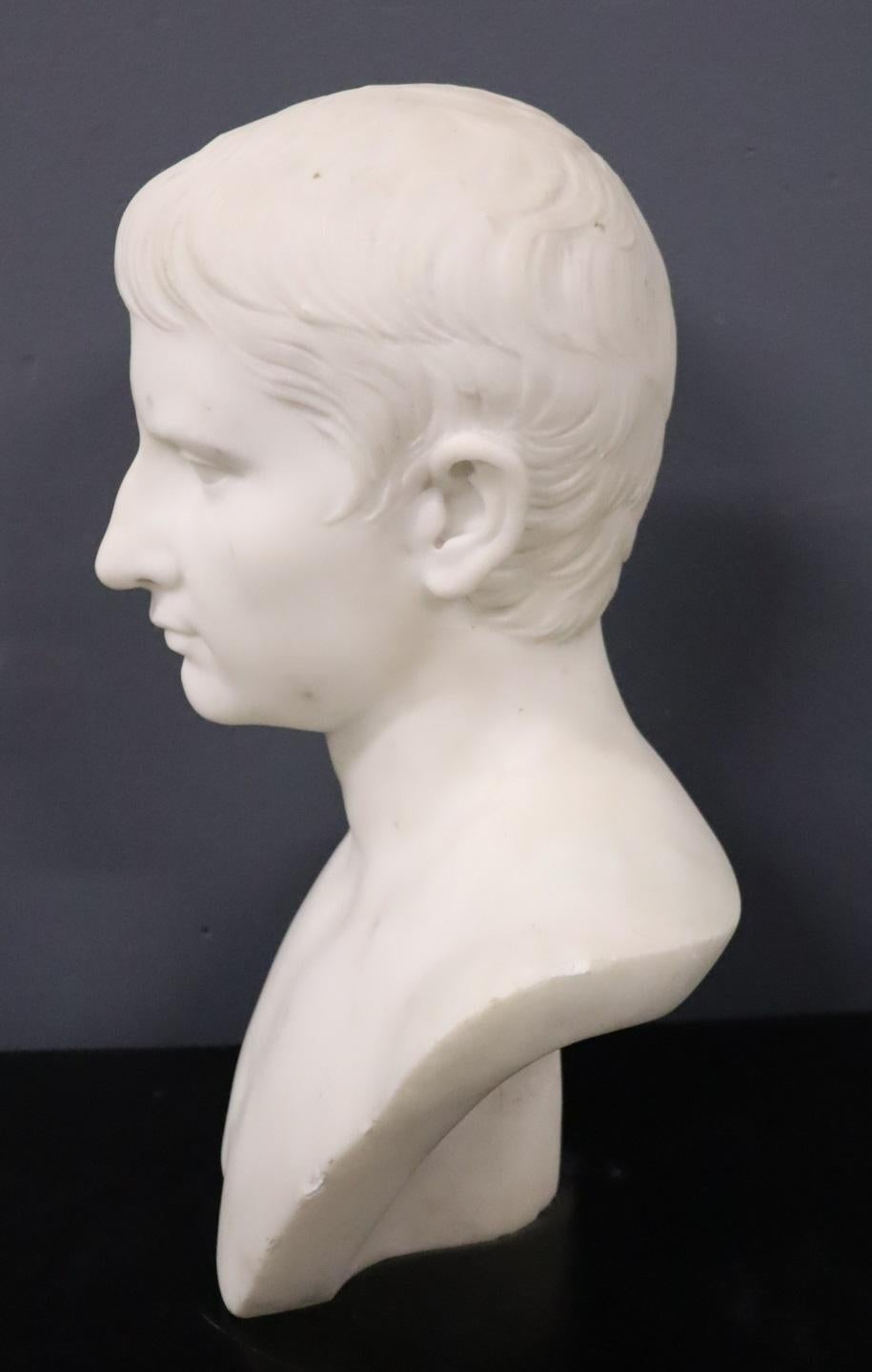 ANTIQUE ITALIAN NEOCLASSICAL MARBLE BUST OF EMPEROR OCTAVIAN, SIGNED CLERICI - Black Figurative Sculpture by Leone Clerici (19th C.) 
