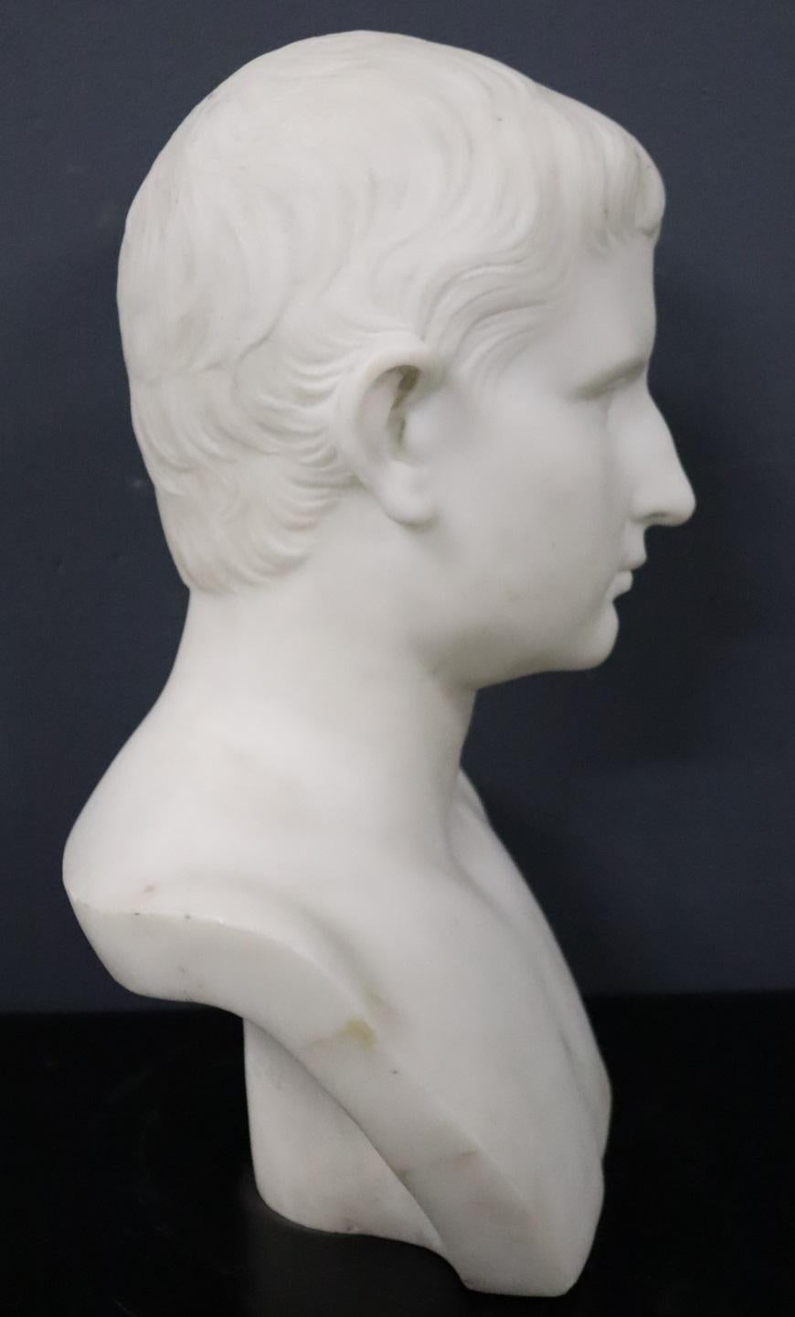 ANTIQUE ITALIAN NEOCLASSICAL MARBLE BUST OF EMPEROR OCTAVIAN, SIGNED CLERICI For Sale 1