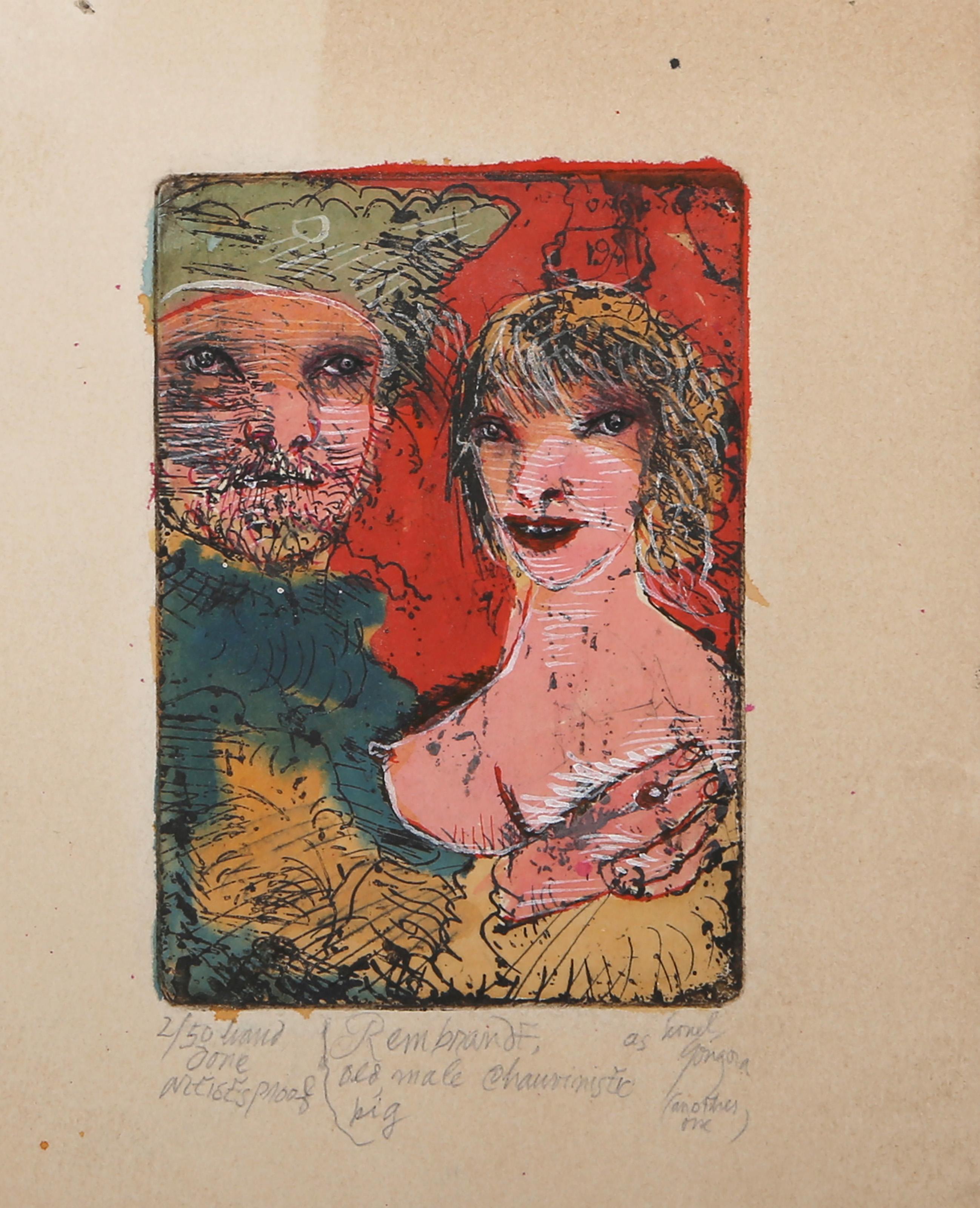Rembrandt, Surrealist Etching and Aquatint by Leonel Gongora For Sale 2