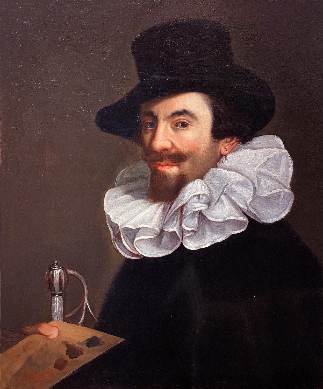 Portrait Painting Leonello Spada - Self-Portrait, peinture à l'huile italienne du début du 17e siècle