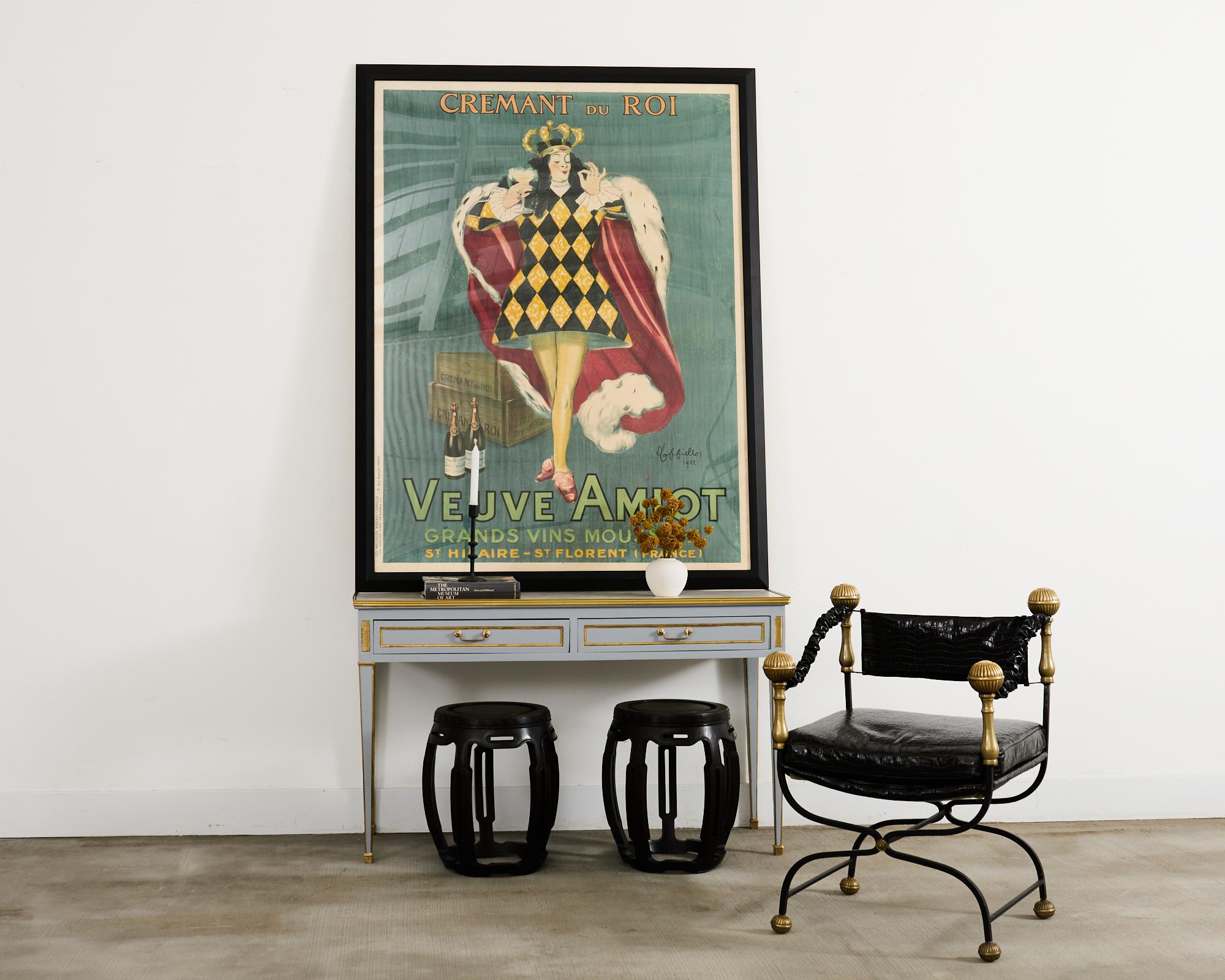 Original Cremant Du Roi framed print by Leonetto Capiello (Italian 1875-1942). Italian and French poster art designer who lived in Paris, France. Known as the father of modern advertising. Impressive poster created in 1922 for Veuve Amiot champagne
