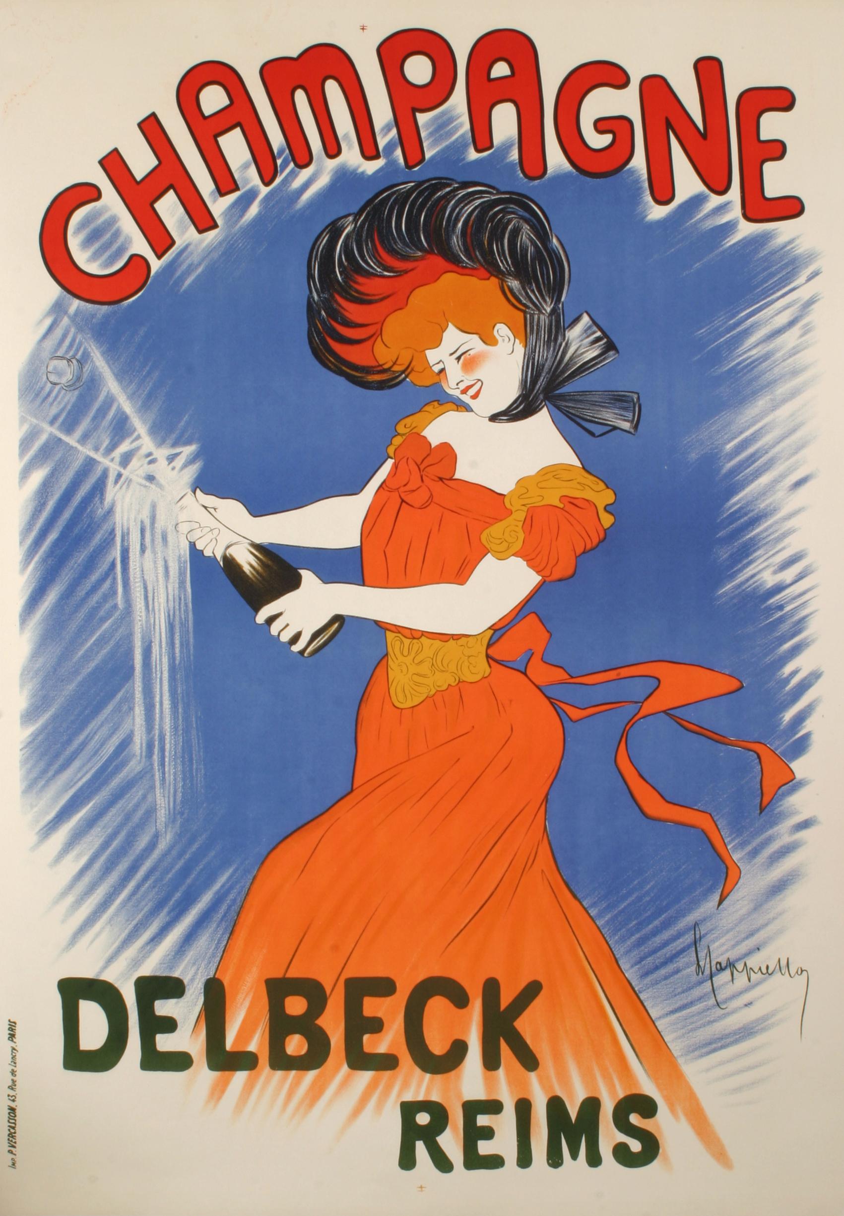 Français Affiche rétro originale de Leonetto Cappiello, Champagne Delbeck, Reims, 1902 en vente