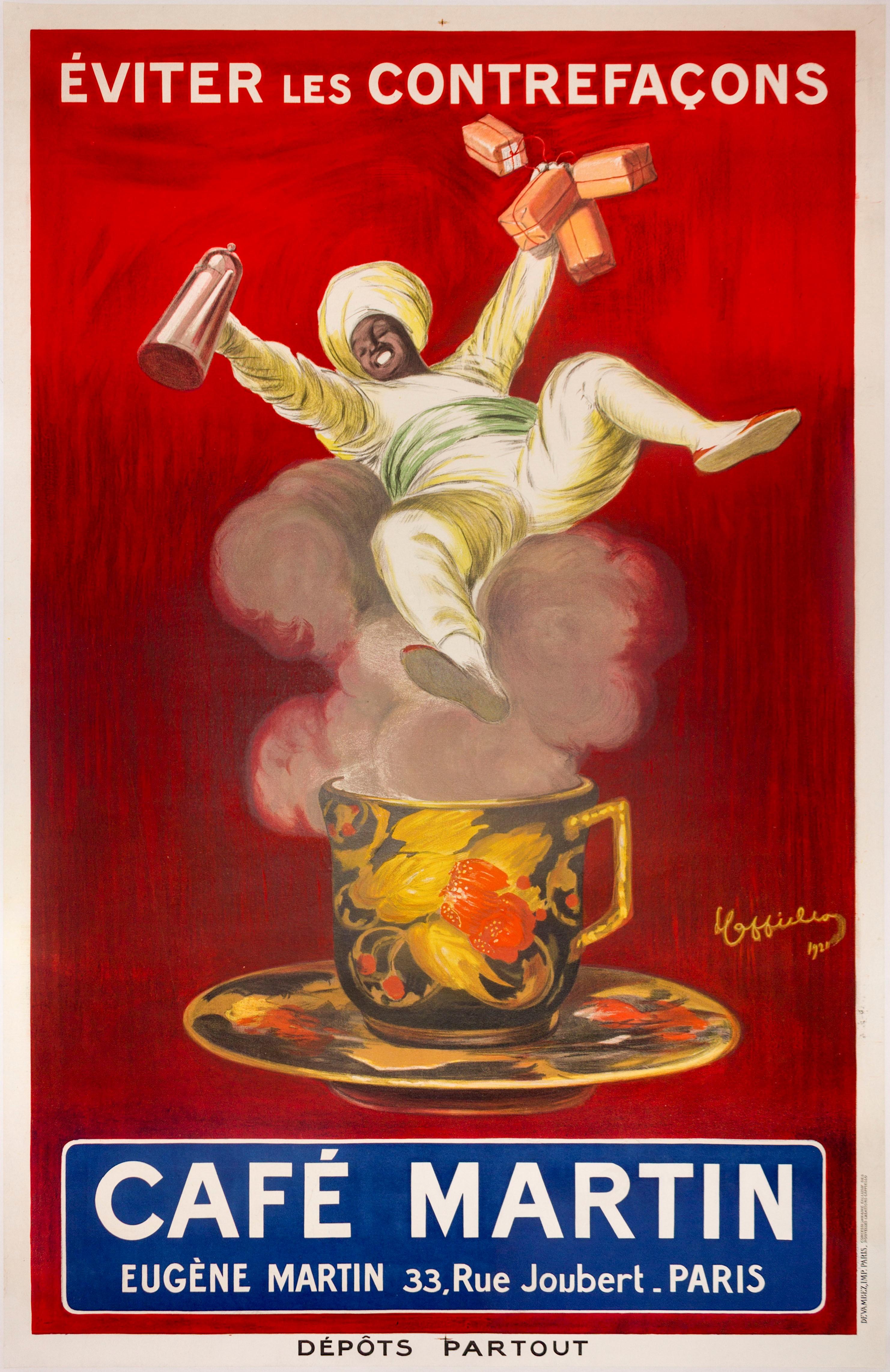 Leonetto Cappiello Figurative Print - "Cafe Martin" large Original Vintage Turkish Coffee Poster 1920s