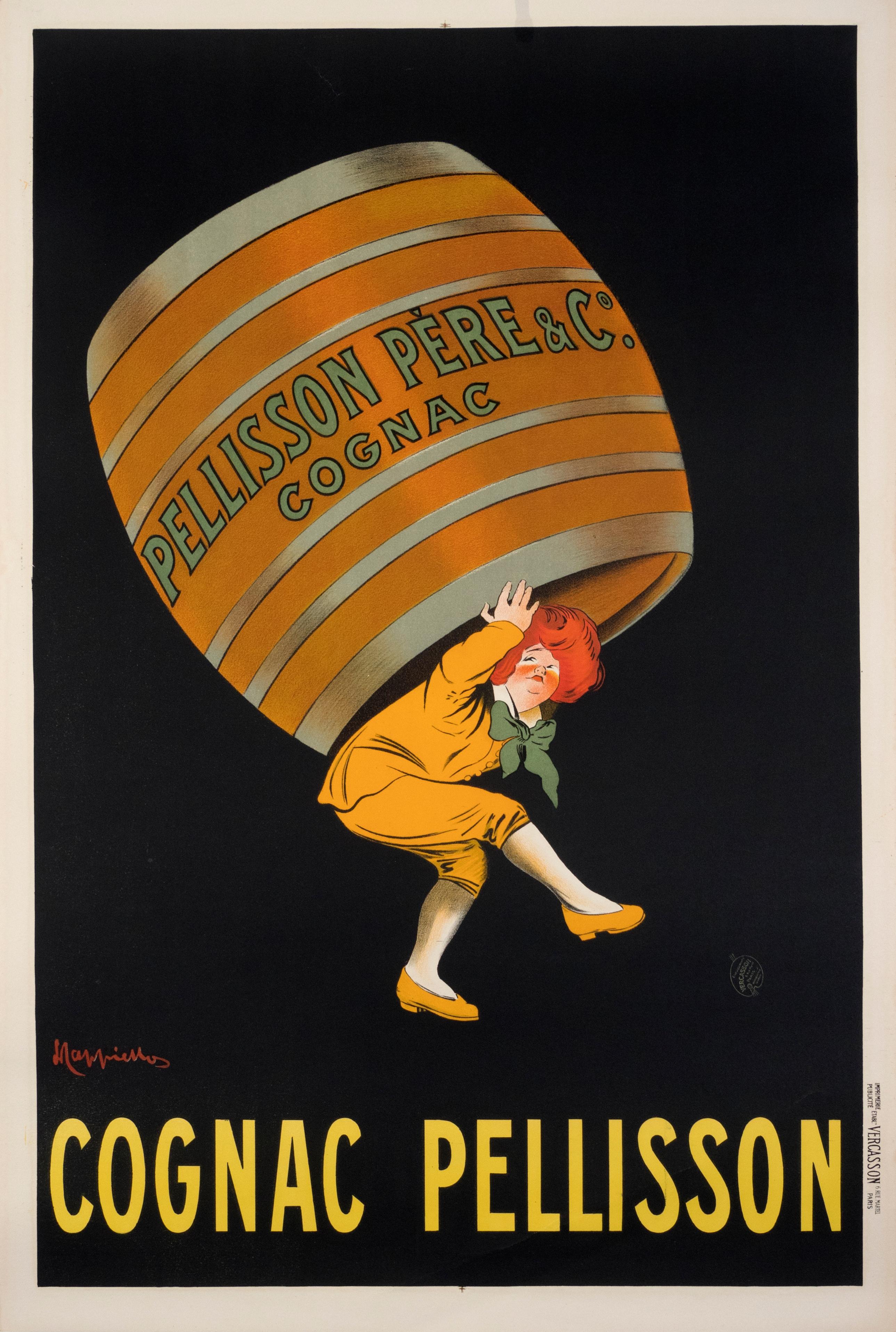 Leonetto Cappiello Figurative Print - "Cognac Pellisson" Original Cappiello Vintage French Beverage Poster 