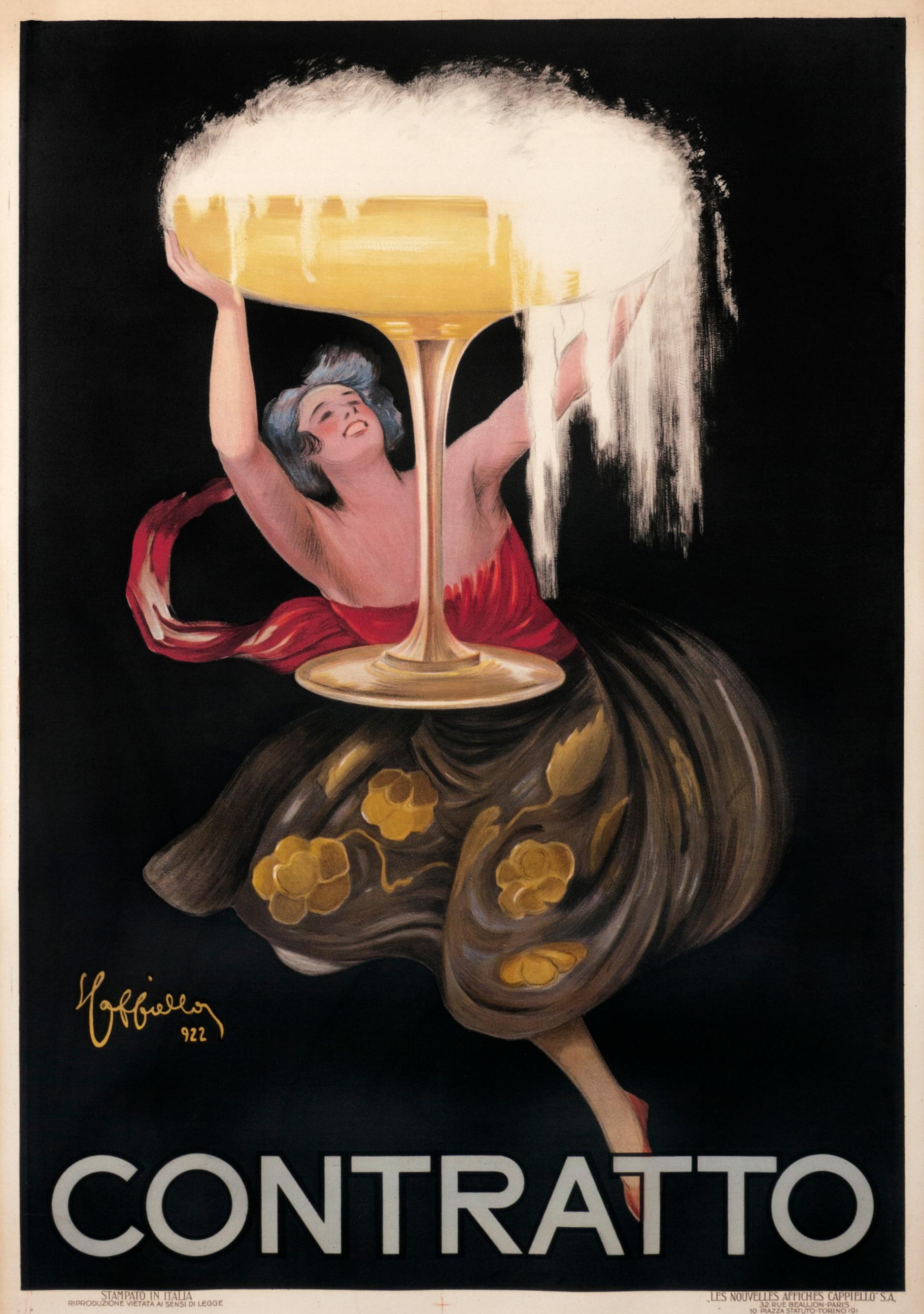 Contratto Italian Champagne Cappiello Original Vintage Poster
