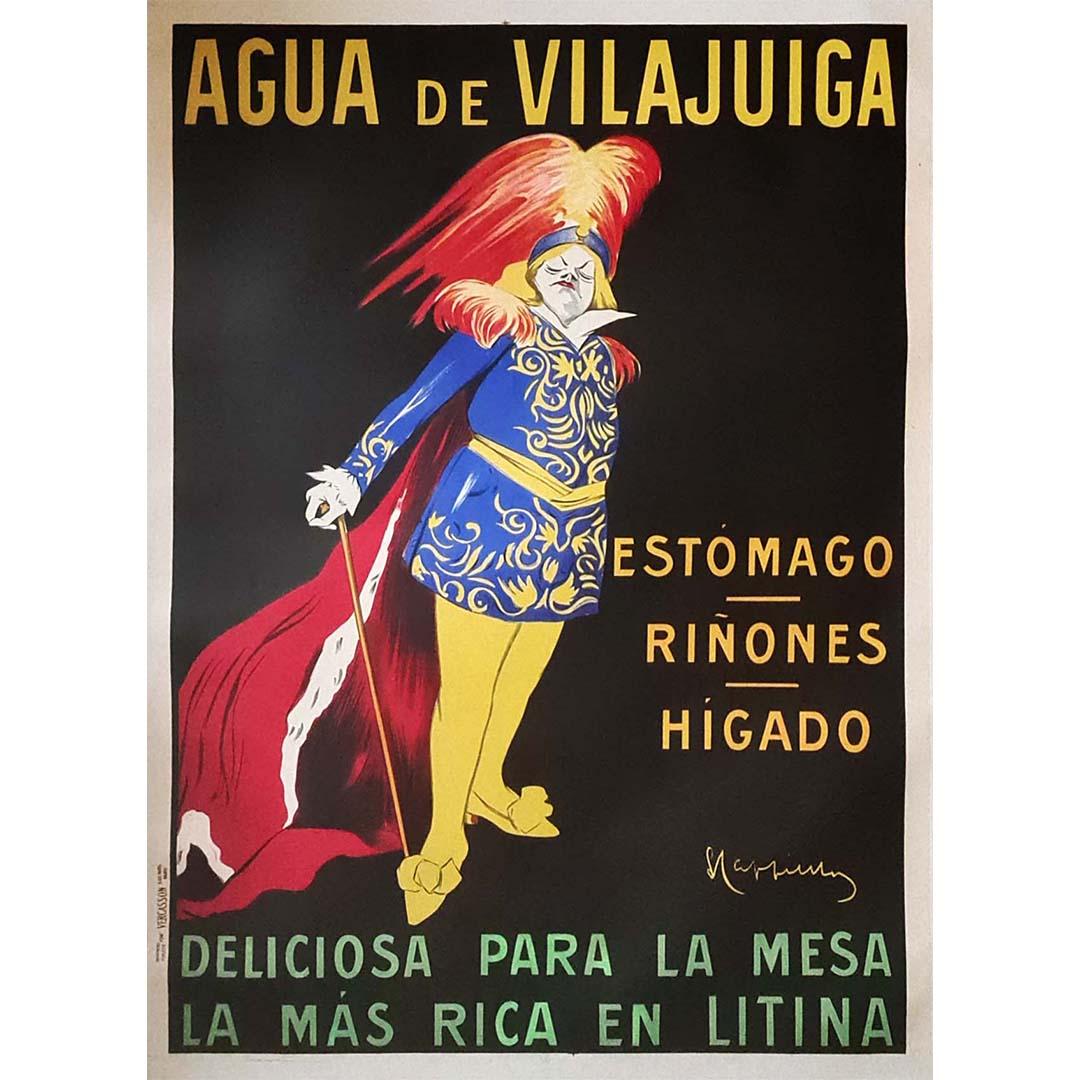 Das Originalplakat "Agua de Vilajuiga" von Leonetto Cappiello aus dem Jahr 1912 ist ein zeitloses Juwel in der Welt der historischen Werbung. Dieses ikonische Kunstwerk wirbt nicht nur für ein Produkt, sondern zeigt auch das unübertroffene Talent