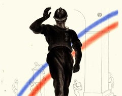 Original de 1934, L' Action Combattante de ;' U.N.C. Cartel francés de época sobre lino