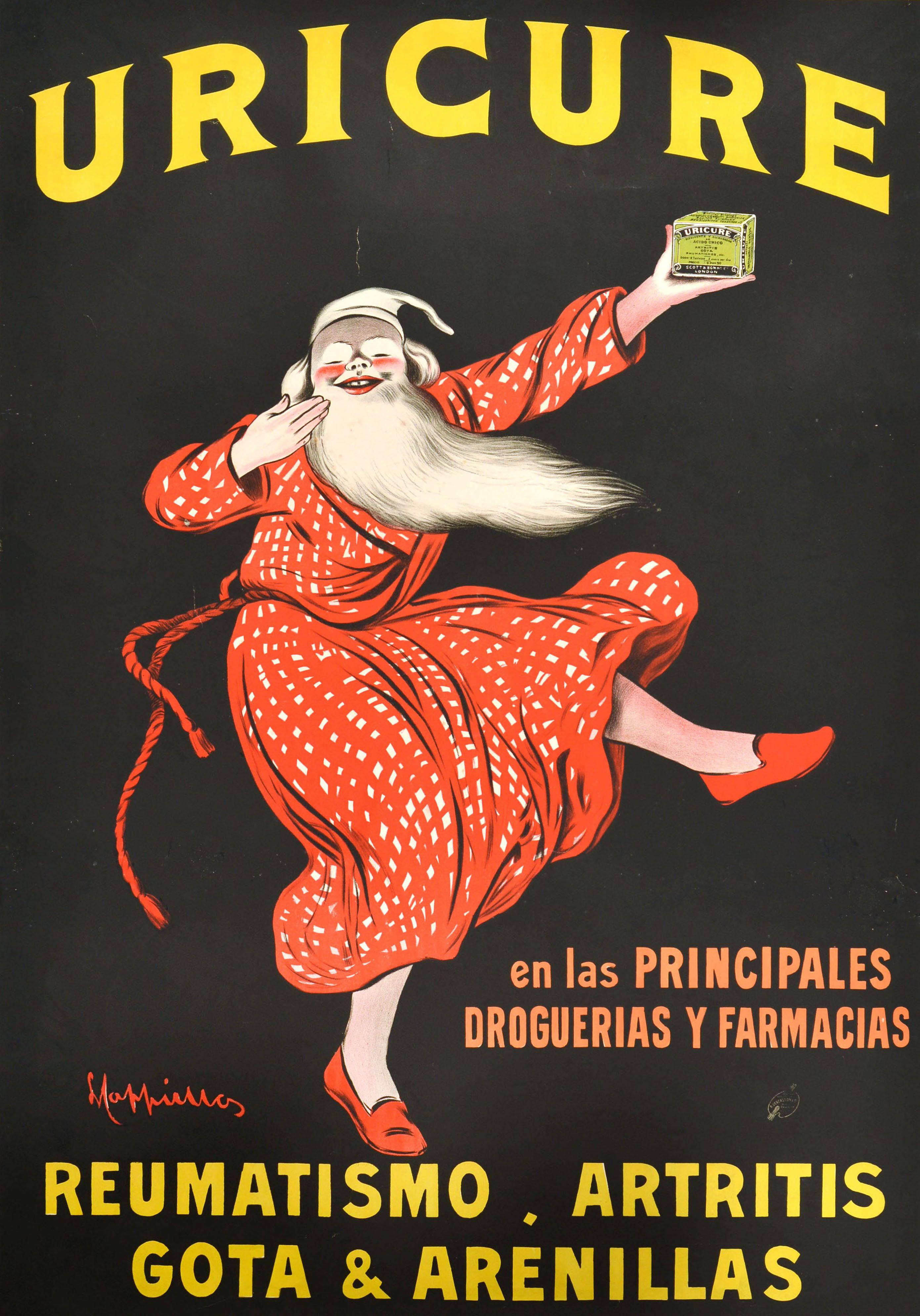 Original Antique Advertising Poster Uricure Medicine Leonetto Cappiello Design For Sale 1