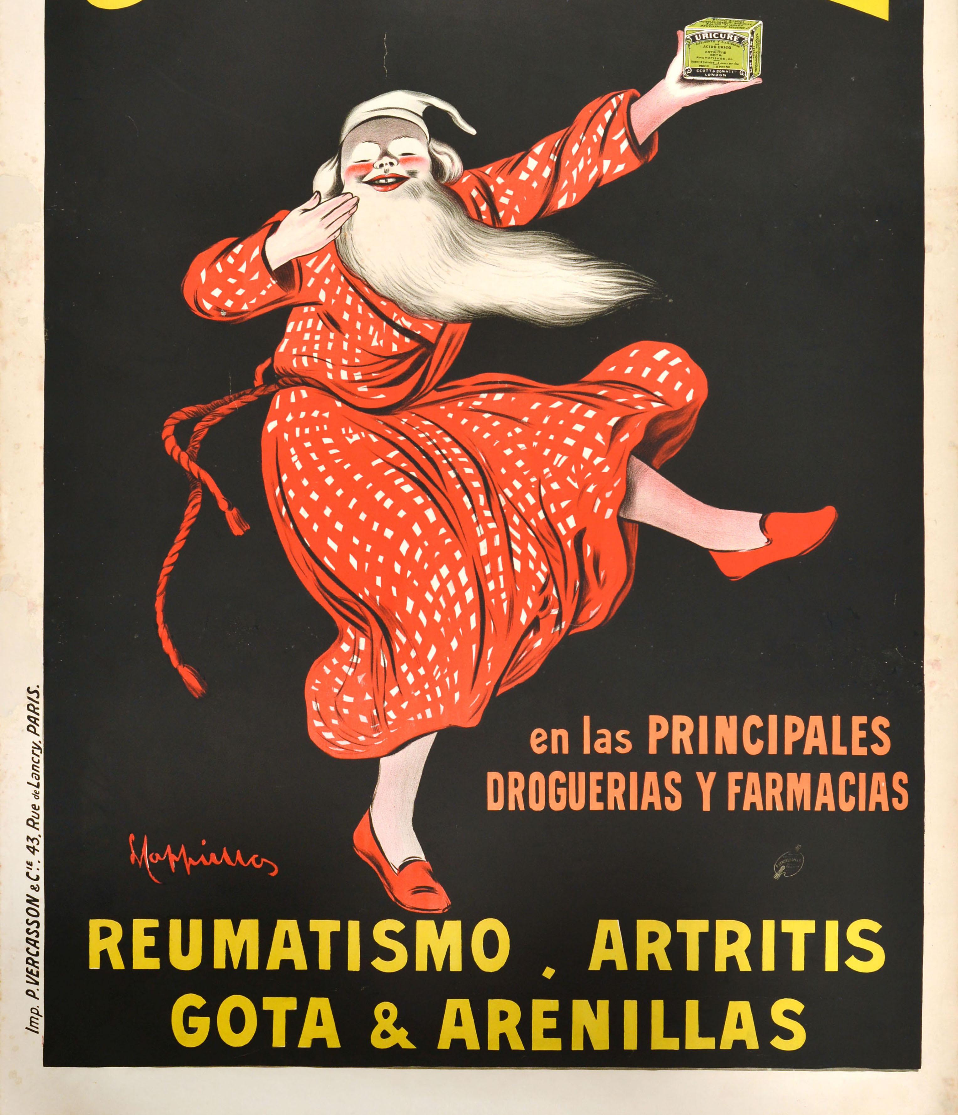 Original Antique Advertising Poster Uricure Medicine Leonetto Cappiello Design For Sale 3