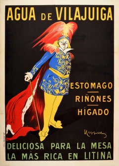 Original Antikes Werbeplakat für Getränke Vilajuiga, Mineralwasser, Cappiello, Kunst