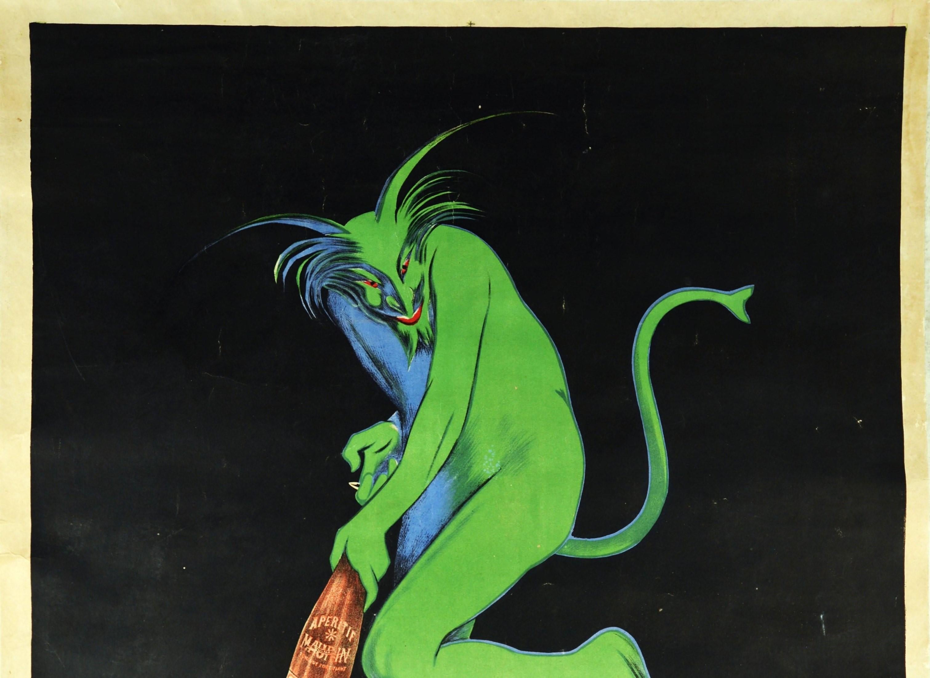 Original Antique Drink Poster Maurin Quina Le Puy France Aperitif Green Devil - Print by Leonetto Cappiello