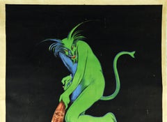 Original Antique Drink Poster Maurin Quina Le Puy France Aperitif Green Devil