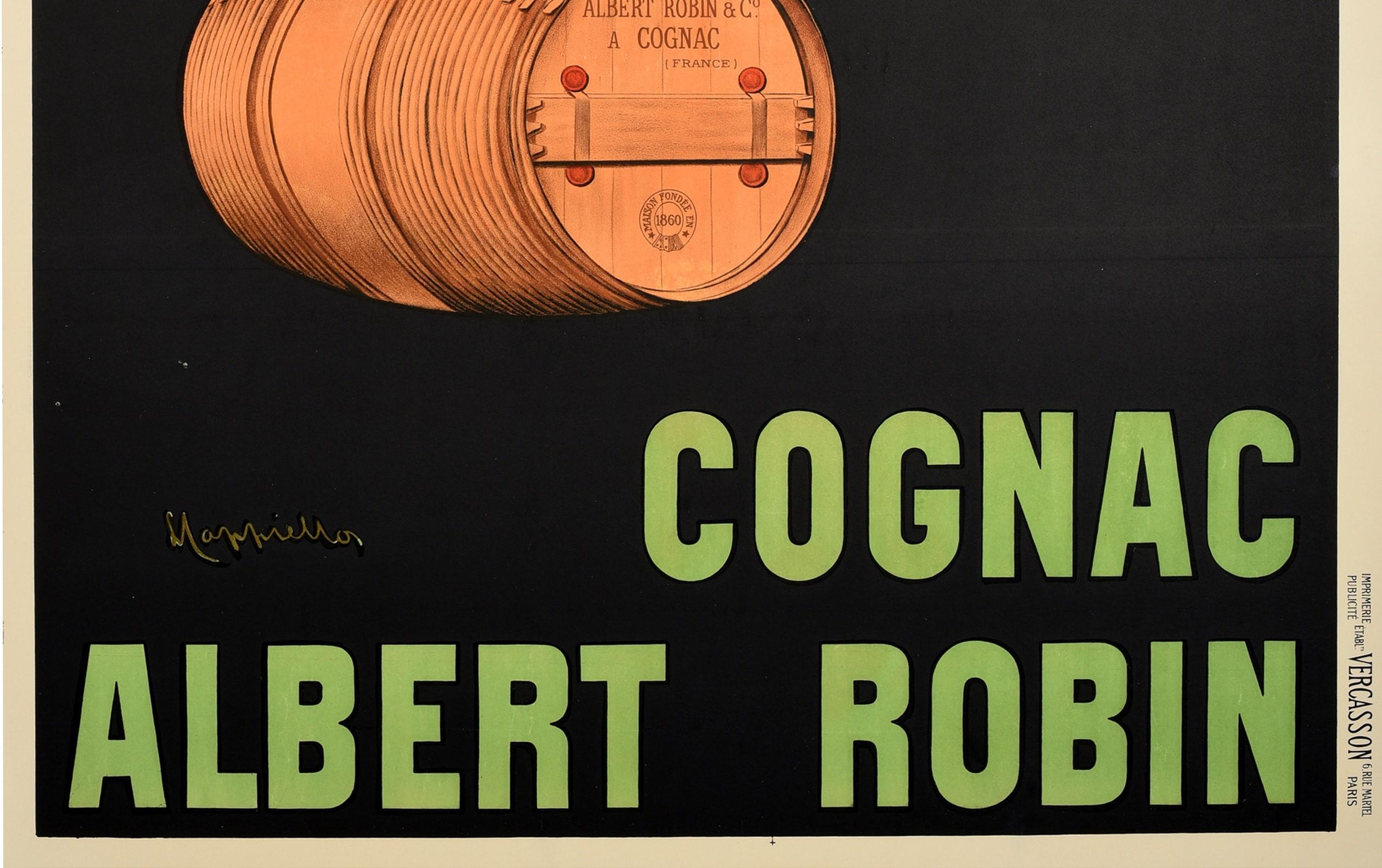 Original Antikes Original-Poster, Cognac, Albert Robin, Französisches Getränke, Werbe-Kunstvogel, Französisch (Schwarz), Print, von Leonetto Cappiello